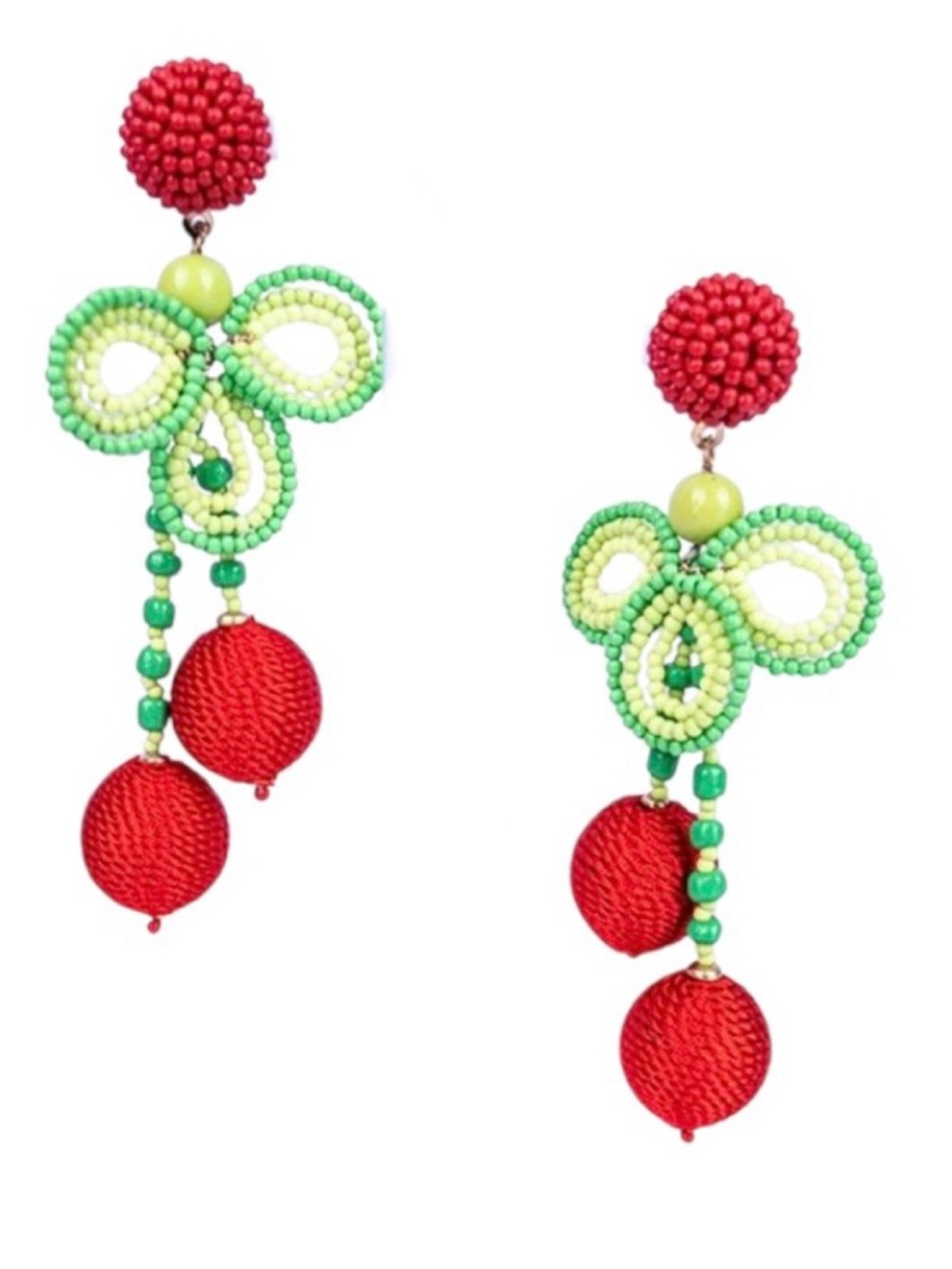 Viola Seed Bead and Woven Cherry Stud Earrings (NWT)